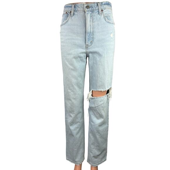 Abercrombie & Fitch The 90s Blue Denim Ultra High Rise Ripped Straight Jeans 2 - Picture 1 of 5